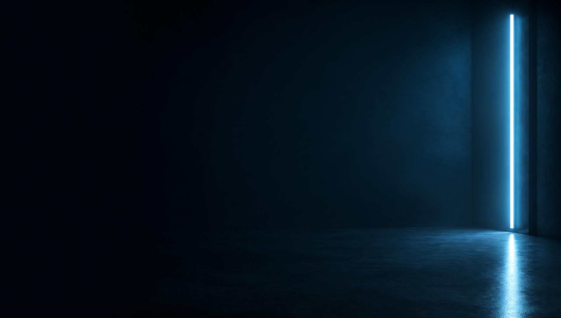 Fondo de estudio oscuro con tubo de ne&oacute;n azul vertical para la Tienda LoyFit