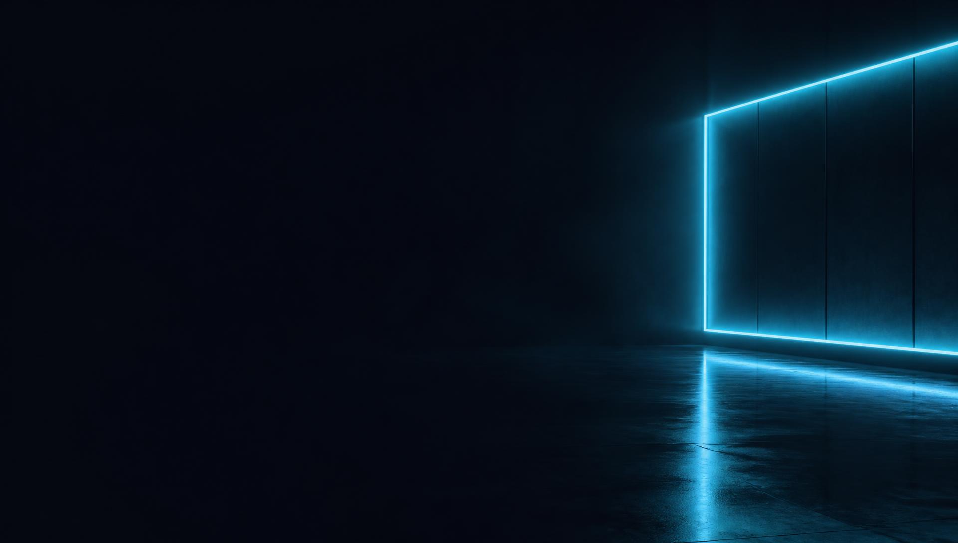 Fondo de estudio oscuro con tubo de ne&oacute;n azul vertical para la Tienda LoyFit